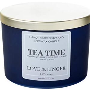 Black Tea Candles | Lemon Tea Candles Scented | Luxury Soy & Beeswax Candles for Home | 16 oz. Large Jar 3 Wick Candle | Scented Tea Candles | Cool Candles For Women | Summer Scented Candle