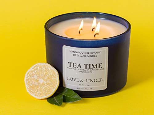 Black Tea Candles | Lemon Tea Candles Scented | Luxury Soy & Beeswax Candles for Home | 16 oz. Large Jar 3 Wick Candle | Scented Tea Candles | Cool Candles For Women | Summer Scented Candle