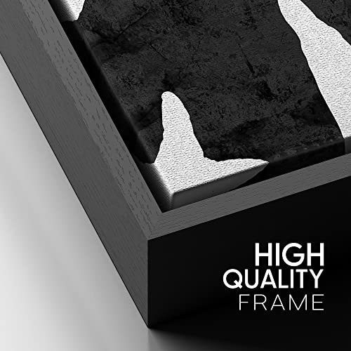 SIGNFORD Framed Canvas Wall Art Bold Ink Stroke with Grid and Texture Abstract Brushstroke Illustrations Minimalism Modern Expressive Black and White for Living Room, Bedroom, Office - 24x36 inches