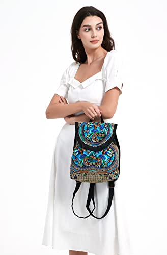 surrylake Vintage Embroidered Women Backpacks Boho Backpack Purse Ethnic Travel Shoulder Bag for Women Young Girls