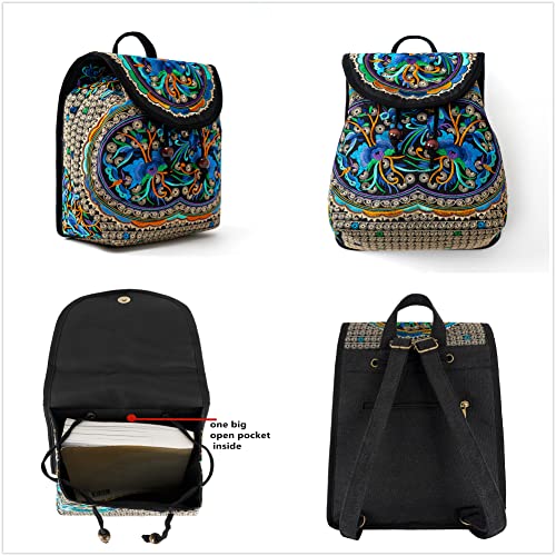 surrylake Vintage Embroidered Women Backpacks Boho Backpack Purse Ethnic Travel Shoulder Bag for Women Young Girls