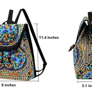 surrylake Vintage Embroidered Women Backpacks Boho Backpack Purse Ethnic Travel Shoulder Bag for Women Young Girls