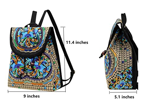 surrylake Vintage Embroidered Women Backpacks Boho Backpack Purse Ethnic Travel Shoulder Bag for Women Young Girls