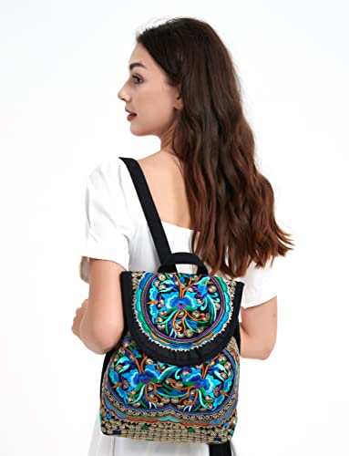 surrylake Vintage Embroidered Women Backpacks Boho Backpack Purse Ethnic Travel Shoulder Bag for Women Young Girls