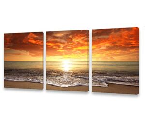 s0134 canvas prints wall art sunset ocean beach pictures photo paintings for kids roomliving room bedroom home decorations stretched and framed seascape waves landscape giclee artwork