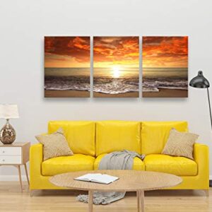 S0134 Canvas Prints Wall Art Sunset Ocean Beach Pictures Photo Paintings for Kids RoomLiving Room Bedroom Home Decorations Stretched and Framed Seascape Waves Landscape Giclee Artwork