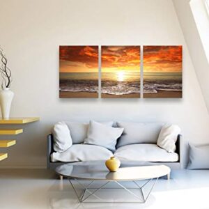 S0134 Canvas Prints Wall Art Sunset Ocean Beach Pictures Photo Paintings for Kids RoomLiving Room Bedroom Home Decorations Stretched and Framed Seascape Waves Landscape Giclee Artwork