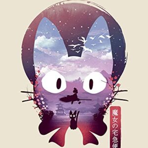 Japanese Anime Cat Art Print - Ukiyo-e Wall Art 8 x 10 Unframed Japanese Anime Artwork Friendly Witch Print Hayao Miyazaki Wall Hanging Cool Movie Inspired Home Decor, Jiji Black Cat Artwork