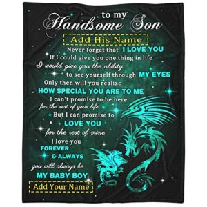 personalized to my son dragon blanket from mom dad 60×80 inches lightweight flannel throws custom name gift for boy men super soft comfy blankets birthday christmas decor couch sofa