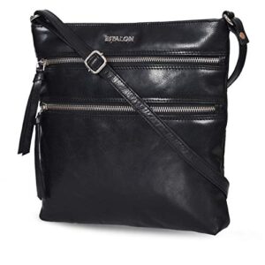 estalon leather crossbody purse for women- small crossover long over the shoulder sling womens purses and handbags (black)