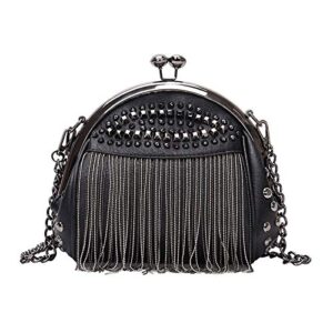 heidi women’s small studs crossbody handbag fashion shell shape shoulder messenger bag (black(tassel))