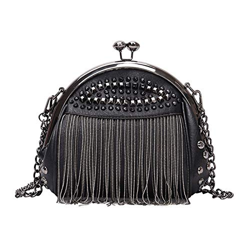 Heidi Women's Small Studs Crossbody Handbag Fashion Shell Shape Shoulder Messenger Bag (Black(tassel))