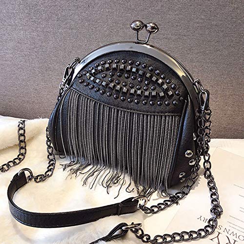 Heidi Women's Small Studs Crossbody Handbag Fashion Shell Shape Shoulder Messenger Bag (Black(tassel))