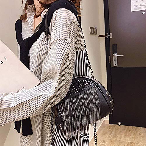 Heidi Women's Small Studs Crossbody Handbag Fashion Shell Shape Shoulder Messenger Bag (Black(tassel))