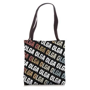 vintage first name pattern retro forename gift for olga tote bag