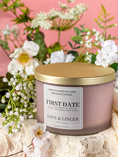 Romantic Candles | Valentines Candle | Luxury Soy & Beeswax Candles for Home | 16 oz. Large Jar 3 Wick Candle | Love Candle | Candle Gift | Engagement Candle