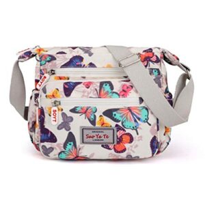 crossbody bag for women canvas messenger bag waterproof lightweight shoulder handbags with multi pocket adjustable strap for daily use work travel (beige)
