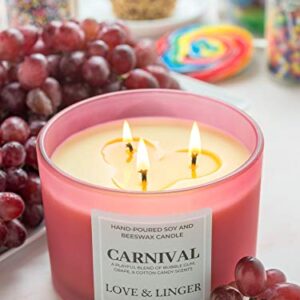 Grape Candle | Bubble Gum Candle | Cotton Candy Candle | Fun Candles | Luxury Soy & Beeswax Candles for Home | 16 oz. Large Jar 3 Wick Candle | Cool Candles