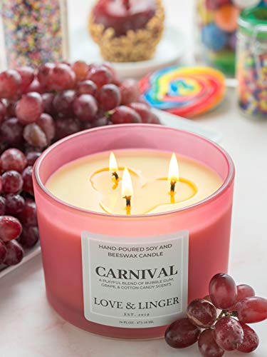 Grape Candle | Bubble Gum Candle | Cotton Candy Candle | Fun Candles | Luxury Soy & Beeswax Candles for Home | 16 oz. Large Jar 3 Wick Candle | Cool Candles