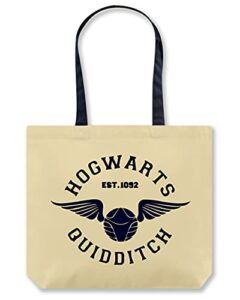 personalized.design tote bag ”quidditch – hogwarts. est.1092” – harry potter cotton canvas organic shoulder craft bag – christmas gifts purse, beige (ecbg-007)