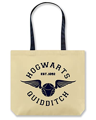 Personalized.Design Tote Bag ''Quidditch - Hogwarts. Est.1092'' - Harry Potter Cotton Canvas Organic Shoulder Craft Bag - Christmas Gifts Purse, Beige (ECBG-007)