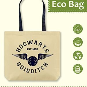 Personalized.Design Tote Bag ''Quidditch - Hogwarts. Est.1092'' - Harry Potter Cotton Canvas Organic Shoulder Craft Bag - Christmas Gifts Purse, Beige (ECBG-007)