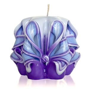 hand carved candles – handmade candles – purple blue white by size 2 inch – made by 16th century techtology – handcrafted candles – decorative candles