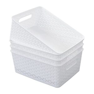 inhouse plastic storage baskets, white plastic bins organizer, set of 4