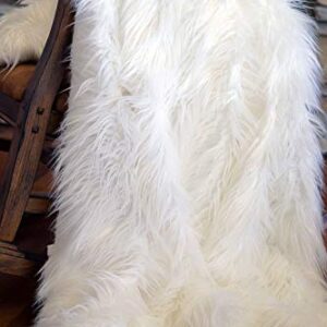 Luxury Fluffy Faux Fur Throw Blanket, Mongolian Long Hair White 50" x 60"