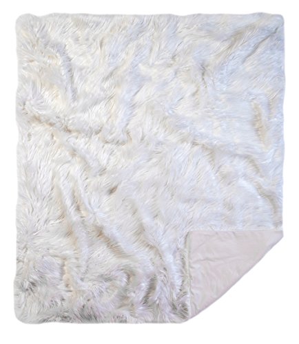 Luxury Fluffy Faux Fur Throw Blanket, Mongolian Long Hair White 50" x 60"