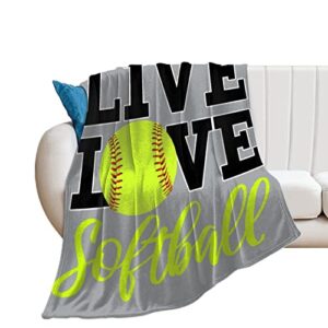 Premium Softball Blanket Cool Ball Sports Theme Green Softball Grey Flannel Blanket,Ultra Soft Sofa Bed Blanket,Keep Warm Travel Throw Blankets Luxury Novelty Gift Blanket Unisex,40"x50"