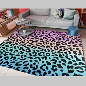 alaza pink blue leopard print non slip area rug 4′ x 5′ for living dinning room bedroom kitchen hallway office modern home decorative