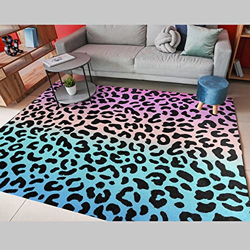 ALAZA Pink Blue Leopard Print Non Slip Area Rug 4' x 5' for Living Dinning Room Bedroom Kitchen Hallway Office Modern Home Decorative