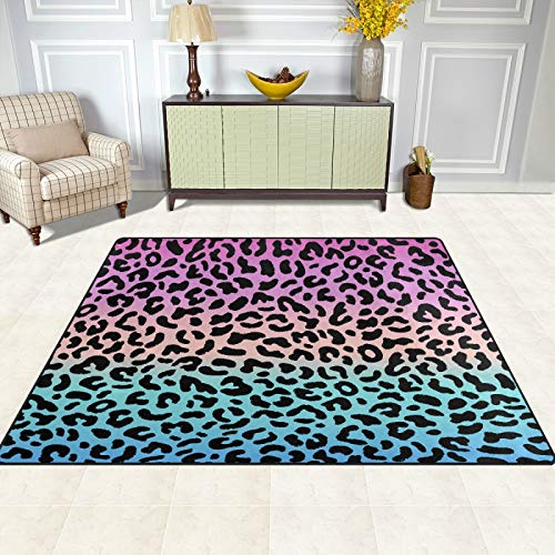 ALAZA Pink Blue Leopard Print Non Slip Area Rug 4' x 5' for Living Dinning Room Bedroom Kitchen Hallway Office Modern Home Decorative