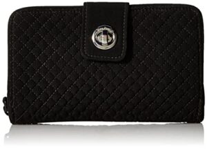vera bradley women’s microfiber turnlock wallet with rfid protection, true black, one size