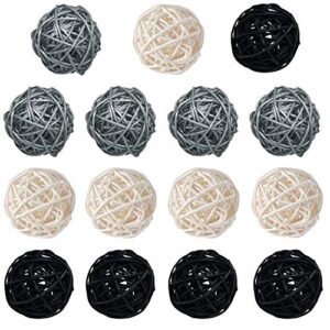 15-pack multiple color white black silver wicker rattan balls – decorative orbs natural spheres craft diy, wedding decoration, christmas tree, house ornaments vase filler – 3 colors assorted, 50 mm
