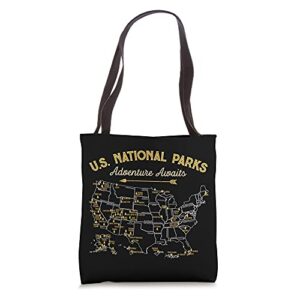 62 national parks map gifts us park vintage camping hiking tote bag