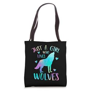 just a girl who loves wolves watercolor cute wolf lover tote bag