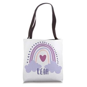 leah personalized custom name rainbow cute colorful tote bag