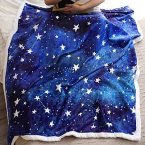 stars fleece throw blanket, jewel blue starry sky plush throw blanket love gifts blanket for women super soft bed sofa chair throw for kids and adults (47″ x 60″)