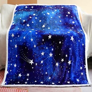 Stars Fleece Throw Blanket, Jewel Blue Starry Sky Plush Throw Blanket Love Gifts Blanket for Women Super Soft Bed Sofa Chair Throw for Kids and Adults (47" x 60")