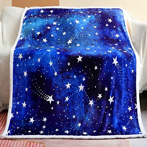 Stars Fleece Throw Blanket, Jewel Blue Starry Sky Plush Throw Blanket Love Gifts Blanket for Women Super Soft Bed Sofa Chair Throw for Kids and Adults (47" x 60")