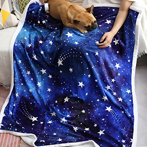 Stars Fleece Throw Blanket, Jewel Blue Starry Sky Plush Throw Blanket Love Gifts Blanket for Women Super Soft Bed Sofa Chair Throw for Kids and Adults (47" x 60")