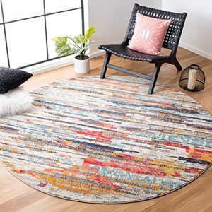 safavieh madison collection 9′ round ivory/multi mad419c boho abstract distressed non-shedding dining room entryway foyer living room bedroom area rug