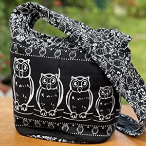 Owl Sling Bag - Fully Lined with Front Zippered Pocket - Handmade Crossbody Handbag - Medium (Black and White)