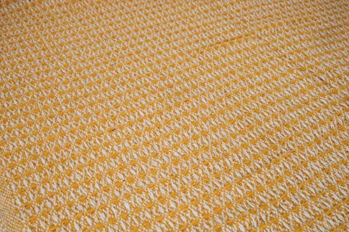 Yellow Cotton Throw Blanket - Waffle Weave Throw Blanket 60”x48” - Farmhouse Throw Blanket - Throw Blanket for Couch Sofa Chair Bed - Blanket for all Seasons - Yellow Decorative Blanket with Fringe