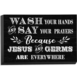 jetec farmhouse bathroom sign wash your hands and say your prayers everywhere rustic wooden wall box sign funny wall plaque table decor for home room office 7.87 x 5.1 inch