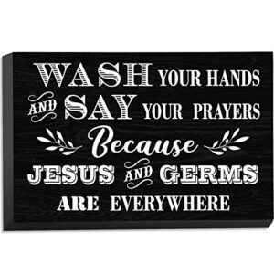 Jetec Farmhouse Bathroom Sign Wash Your Hands and Say Your Prayers Everywhere Rustic Wooden Wall Box Sign Funny Wall Plaque Table Decor for Home Room Office 7.87 x 5.1 Inch