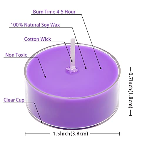 DEYBBY Scented Soy Wax Tealight Candles Bulk, Lavender Aromatherapy Candle for Stress Relief, Clear Cup Long Lasting, for for Relaxation, Spa and Bath|Pack of 12