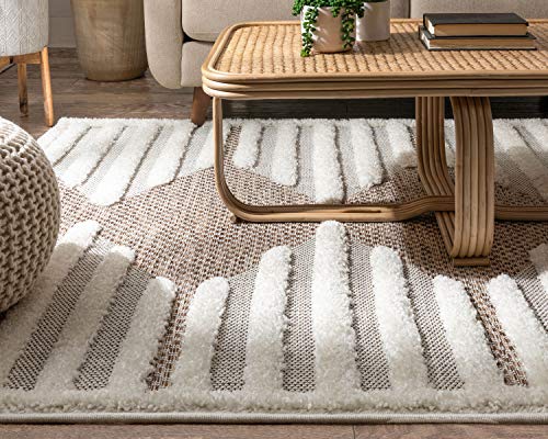 Well Woven Kady Beige Flat-Weave Hi-Low Pile Diamond Medallion Moroccan Tribal Area Rug 5x7 (5'3" x 7'3")